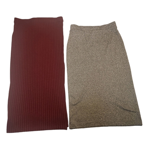 Set of 2, Forever 21 Ribbed Knit & Divided Jersey Knit Midi Skirt Size S - Picture 1 of 6